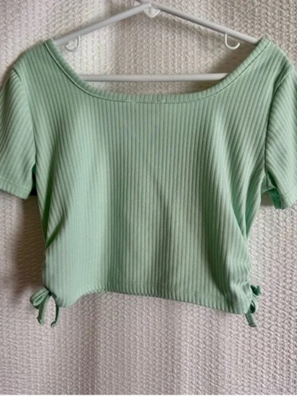 Ribbed Square Neck Crop Top with Side Ties in Mint